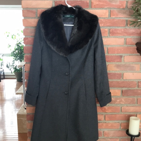 ralph lauren faux fur collar walker coat